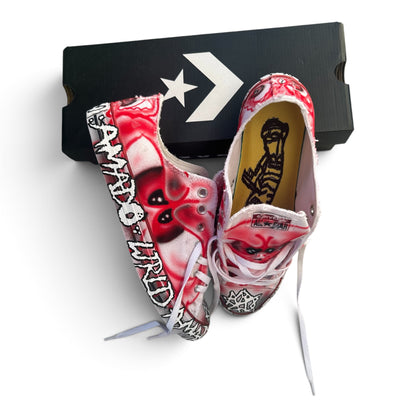 White and red skelly chucks <3