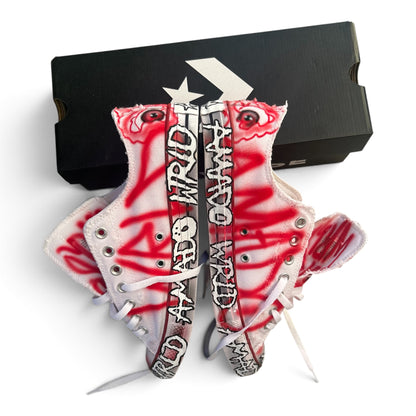 White and red skelly chucks <3